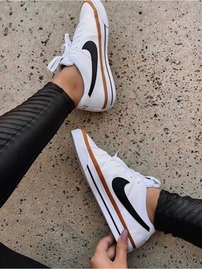NIB Nike White Sneakers w Black Swoosh and Tan Accent - Women's Casual Shoes